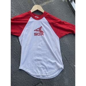 vintage chicago white sox t shirt‎ Youth Size Medium Red White Raglan Sleeve